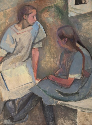 Franz Nölken: Zwei sitzende Mädchen im Gespräch, 1912