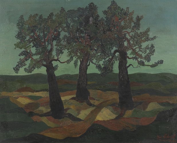 Josef Scharl: Landschaft mit drei Bäumen, 1934