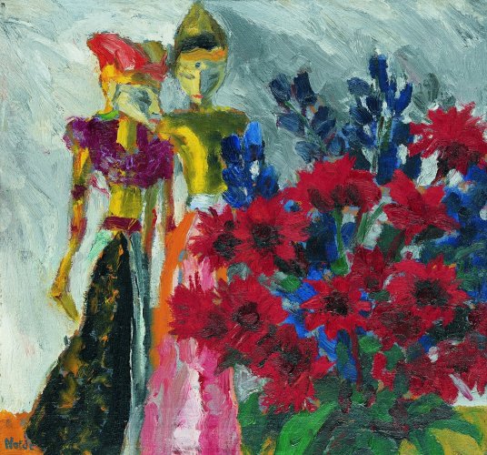Emil Nolde: Blumen und Wajang-Figuren, 1938