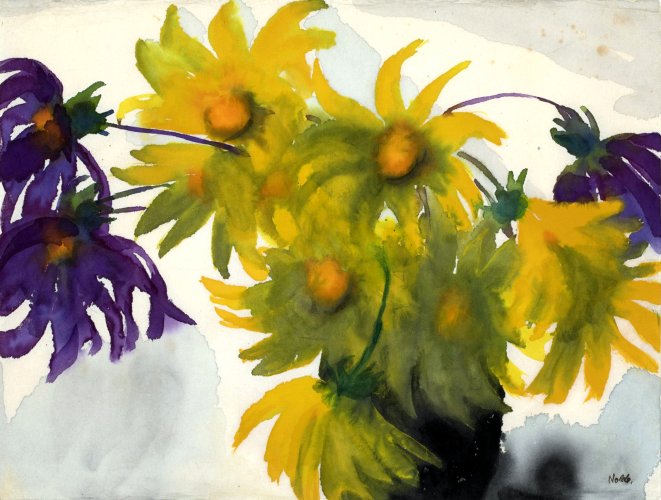 Emil Nolde: Dahlien (gelb und violett) in einer Vase, undatiert, Sammlung Helmut und Loki Schmidt